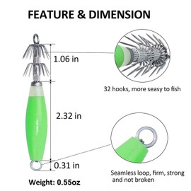 Luminous Squid Jigs Lures Cuttlefish Sleeve Saltwater Fishing Lure Bait Glow in Dark Shrimp Prawn Octopus Bait Head Hooks Stainless Steel Squid Hooks