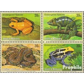 Prophila Collection UNO - New York 1015-1018 Viererblock (kompl.Ausg.) FDC Ersttagsbrief 2006 Gefährdete Arten (Briefmarken für Sammler) Amphibien/Reptilien/Saurier