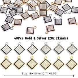 stino 40 Pieces Rhinestone Dangle Charms, Turtle Heart & Rhombus Drop Beads Jewelry Making Supplies, Crystal Pendants for Earrings Necklace & Bracelet(Rhombus)