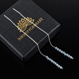 InfinitygemsArt Aquamarine Earrings For Women Beaded Gemstone Threader Dainty Earring Pair - Natural Beads Crystals And Healing Stones March Birthstone Jewelry in Silver Plated