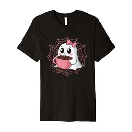 Cute Ghost with Pumpkin, Bow and Coffee Spider Web Premium T-Shirt