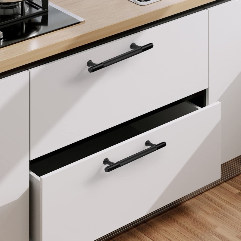 9BUILD 10 Pack 5 Inch Knurled Cabinet Handle Matte Black