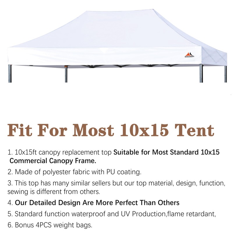SCOCANOPY 10x15 Canopy Replacement Canopy Top,Canopy Cover ONLY, Bonus 4Pack