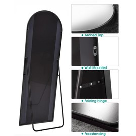 BEVERDY Full Length Mirror, Floor Mirror, 18"×58" Arched Full Length Mirror with Stand, Full Body Mirror, Standing Mirror, Wall Mounted Mirror for Bedroom, Living Room, Black