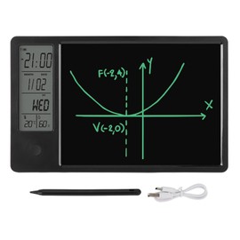 9.5 Inches Desktop Calendar with Clock Date Display, Electronic LCD Writing Tablet, Time Date Temp Humidity Alarm, Office Home Portable Board, for Business Office Home (Black)
