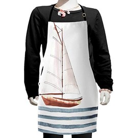 Ambesonne Nautical Apron, Let Your Dreams Sail Words with Boat in Waves Motivation Lifestyle Print, Small Apron Bib with Adjustable Ties for Baking Painting, Small Size, Cinnamon Pale Blue
