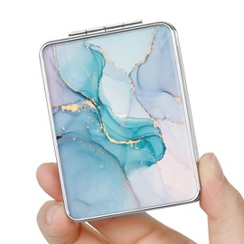 dcdcee Pocket Mirror, Small Travel Mirror with Magnification, Portable Double-Sided Magnifying Cosmetic Mirror for Daily (Blue Marble)