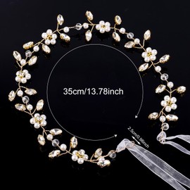 Crystal Pearl Flower Headband, Subtlety Bridal Headdress Wedding Bride Headband Baptism Headpiece Flower Women Headpiece Crystal Pearl Hair Accessories for Women (Gold)