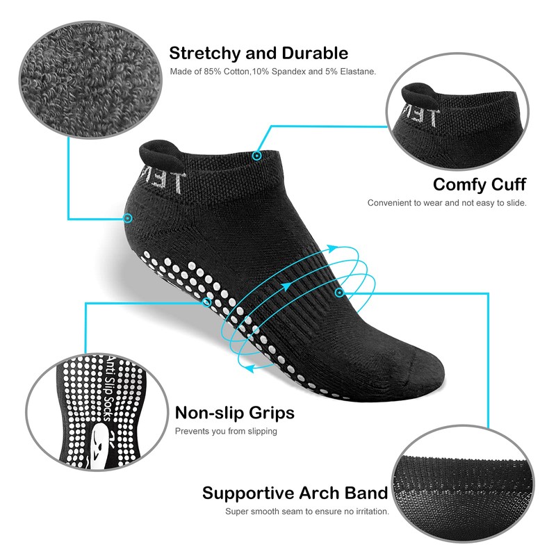 TENQUAN 3 Pairs Womens & Mens Non Slip Yoga Socks