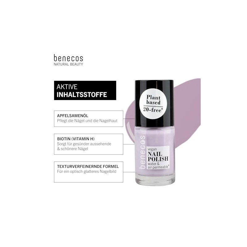 Benecos 20-Free Vegan Nail Polish Lovely Lavender - Plant-Based Nail