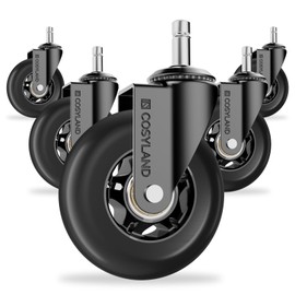 COSYLAND Office Chair Wheels Set of 5 - Rubber Roller Blade Castors for Office Chairs - Rolling Chair Wheels for Hardwood Floors Smooth & Silent Gliding, Fits for Most Chairs (Black)