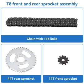 Steel T8F Front and Rear Sprocket, Chain Replacement High Power Gear Chain Set for Modified Karts ATVs and Mini Motorcycles