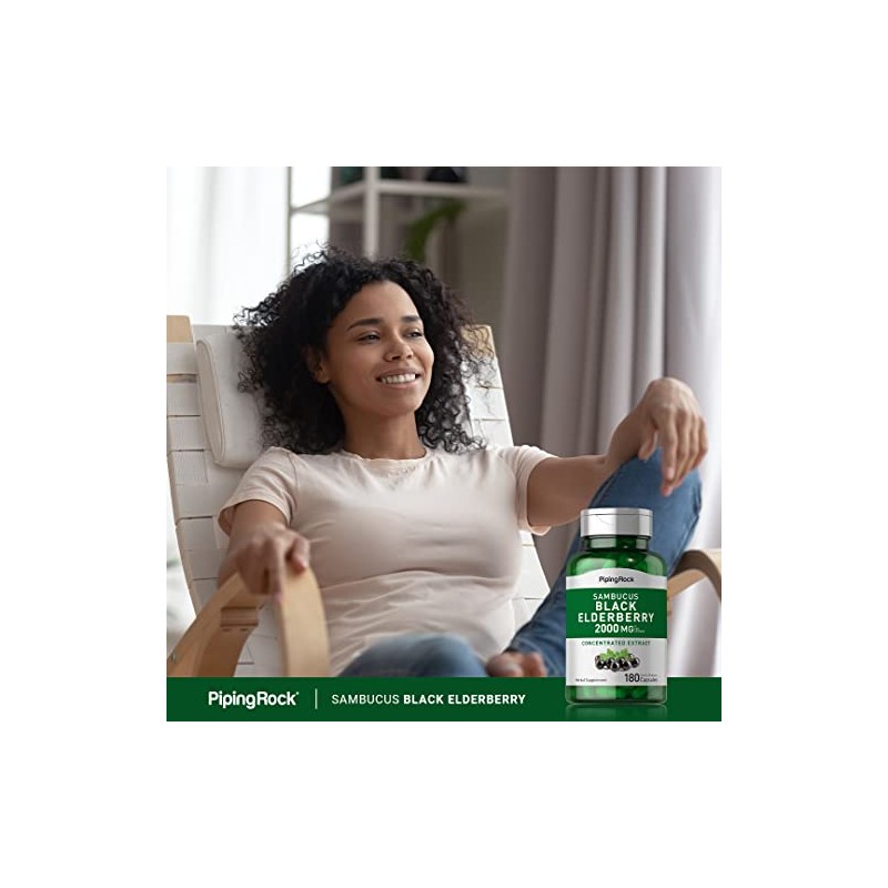 Piping Rock Black Elderberry Capsules | 180 Count | Sambucus