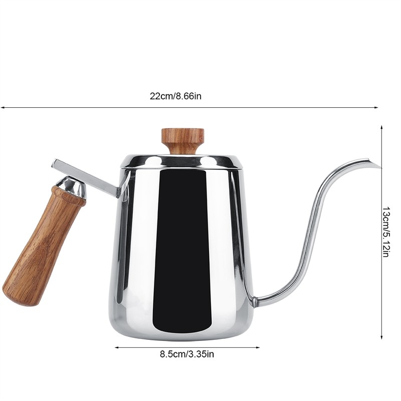 304 Stainless Steel Wooden Handle Drip Coffee Pot Long Gooseneck