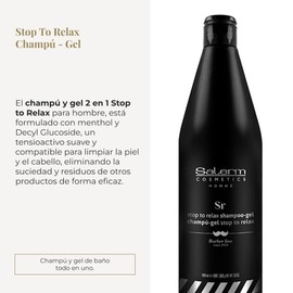 Salerm - 2-in-1 Shampoo and Gel - Stop To Relax Homme Barber Line - 1000 ml - for All Hair and Skin Types - Freshness and Relaxing Aroma - Daily Use - Gentle Cleansing