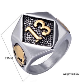 OAKKY Men's Hip Hop 13 Devil Skull Biker Ring Stainless Steel, Stainless Steel