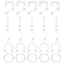 D.Bella 16G Clear Piercing Retainers Flexible Cartilage Helix Daith Rook Tragus Earring Retainer Bioflex Plastic Nose Septum Lip Eyebrow Rings Piercing Retainer