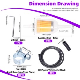 Swpeet 16Pcs 5/16 Inch ID Fuel Line Set, 2 Meter-6.5 Feet Length Black Fuel Line Hose with Fuel Filters, 10Pcs Zinc Plated Mini Fuel Injection Line Style Hose Clamp and Z-Shape Wrench