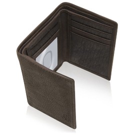 Trifold Wallets for Men RFID - Genuine Leather Slim Mens Wallet with ID Window Front Pocket Wallet Gifts for Men (Trumble Brown)