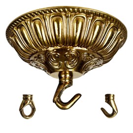 GRCERY 5.9" All Copper Ceiling Light Cover with Hooks, Pendant Light Fixture Cover with Chandelier Light Canopy Kit and Lamp Parts Hardware, Ceiling Cover Plate Canopy Kit (Antique Gold, E-01)