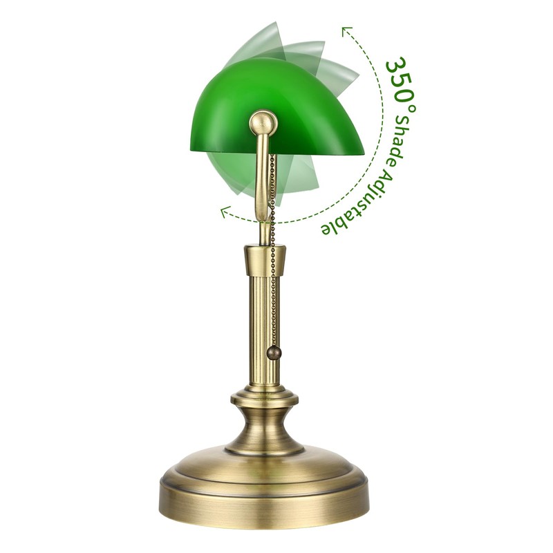 LOFOB Traditional Banker's Desk Lamp with Glass Shade,Pull Chain Switch,