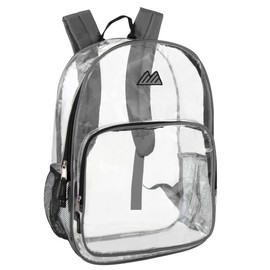 Summit Ridge Waterproof Clear Backpack with Water Bottle Holder Stadium Approved Heavy Duty Clear See Through Backpack (Grey)