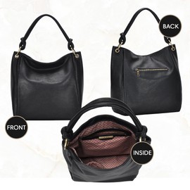 Antik Kraft Amara Hobo | Top Handle Hobo Satchel, Soft Distressed Vegan Leather Handbag or Purse | 17" L x 5.25" W x 14" H (Black)