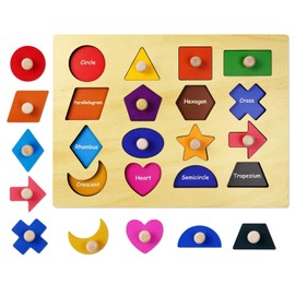 Wooden Shape Peg Puzzles, Peg Puzzle, Wooden Pegboard Puzzles with Knob