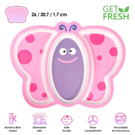 GET FRESH GET FRESH Bamboo Kids Divided Plates – 1pc Butterfly Sectioned Bamboo Fibre Childrens Plates – Cute Animal Bamboo Toddler Divided Plate – Reusable Bamboo Fibre Kids Plates with 3 Compartments