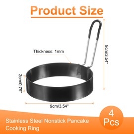 HARFINGTON 4Pcs Egg Rings 3.5" Stainless Steel Nonstick Round Pancake Shaper Cooking Mould for Griddle Frying Eggs Sandwich Omelets Breakfast