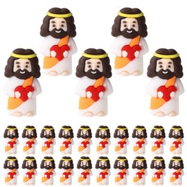 Lyreh Pack of 25 Miniature Jesus Statue with Red Heart, PVC Material Easter Miniature Mini Valentine's Day Jesus Statue for Easter Valentine's Day Guest Gift and Decoration (Orange)