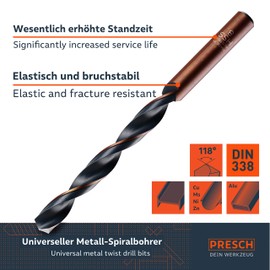 Presch Metal Drill Bit Set HSS Master 19 pcs - HSS Steel Drill Bit Set for Steel, Al, Cu and Brass - Self Centering High Speed Metal Drill Bit Set - Metal Drill Bits Ø 1-10mm