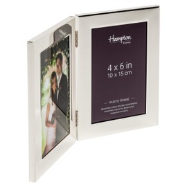 Hampton Frames WOBURN Hinged Double - 4x6 (10x15cm) Silver Picture Photo Frame Glass WA7404V
