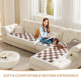 AIJCOR Plaid Pet Couch Mat Dog Couch Covers Non Slip Washable, Soft Checkered Sofa Pad for Furniture with Non Slip Bottom, Quilted Plaid Pet Mat Blankets for Window Floor Camping Car