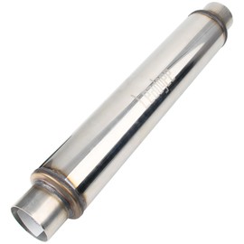 Leadgee 2.5" Inlet/Outlet Exhaust Muffler 2 1/2" Resonator Muffler 3.5" Round 18" Body Length 22" Overall Length Stainless Moderate Sound Universal Exhaust Muffler Resonator
