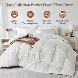 KUSNUG 100% Organic Cotton Feather & Down Fibers Comforter Full Size, All-Season Hotel-Style Hypoallergenic Duvet Insert, Ivory White 82x86 Inch