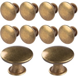 hugolem 10 Pack Brass Round Antique Brass Kitchen Cabinet Knobs Cupboard Door Knobs Drawer Handle Pulls Dresser Knobs with 11 Pcs Screws for Bathroom Drawer Door Hardware