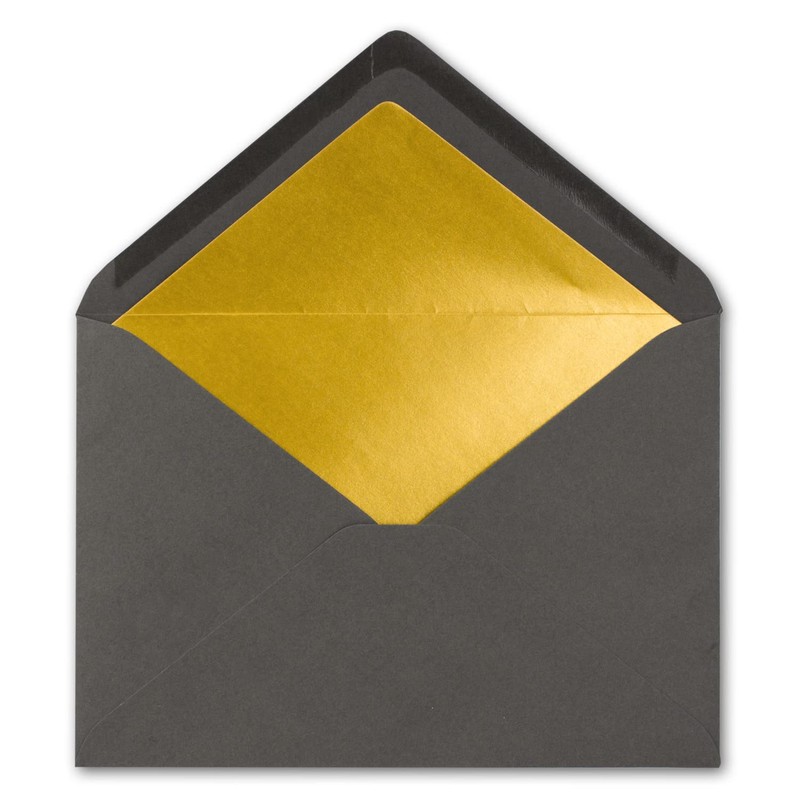 10 x metallic gold lined envelopes DIN C5, anthracite, 156
