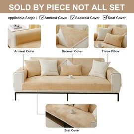 ShowyLive Sofa Covers 1 2 3 4 Seater Non Slip Sofa Slipcovers Super Soft Fleece Sofa Cushion Covers Sofa Protectors from Pets/Kids/Dogs(Khaki, 28 * 83 inch/70 * 210CM)