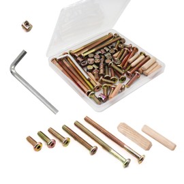 binifiMux Crib Hardware Screws, 70 Pcs M6 Furniture Barrel Nut Bolt Assortment Kit, Hex Socket M6 x 15mm/ 20mm/ 25mm/ 45mm/ 75mm/ 80mm Crib Bolt Barrel Nut and Wood Dowel Pins