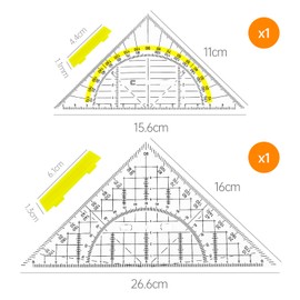 Set Square Large Protractor School - Geo Triangles Set with Handle, 20 cm and 14 cm Geometry Set Flexible Combined Length and Angle Measurement, Metric Scale Triangle for Technical Drawing