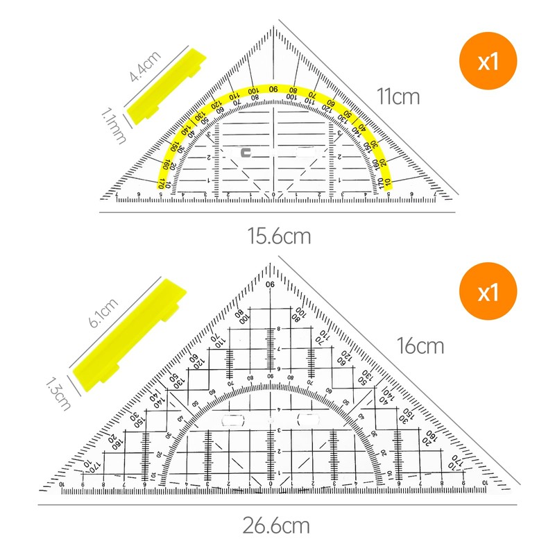 Set Square Large Protractor School - Geo Triangles Set with