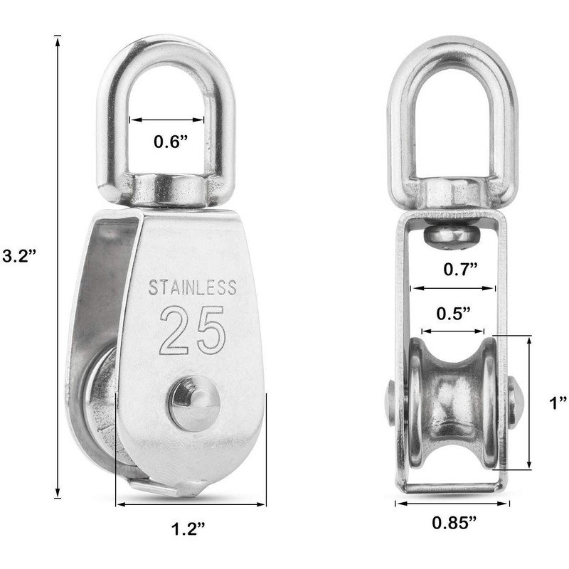 POFET 4Pcs Single Pulley Block, 304 Stainless Steel Pulley Roller,