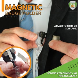 2 Pack - Magnetic Name Badge Holder - Retractable Badge Reel with Magnet Back - Retracting Clothing Friendly Lanyard Work ID Holder for Shirt, Lapel, Scrubs, and More by Specialist ID (Black)