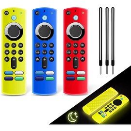 3 Pack  Remote Cover, Anti Slip  Protective Case Glow in The Dark with Lanyard(Glow Yellow & Red & Blue) - Color: Glow Blue+Glow Green+Red