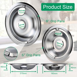 Purelux Electric Range Drip Pans Replacement for GE or Hotpoint Stove, Chrome Finish 4 Pieces Pack (Two 8" and Two 6")