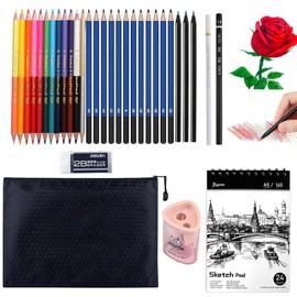 Kingmyth Drawing Pencils, Art Supplies with Sketch, Oil Colored, Charcoal and 7 in 1 Rainbow Pencils for Drawing and Sketching,Sketch Book and Zipper Bag for Artists or Beginners