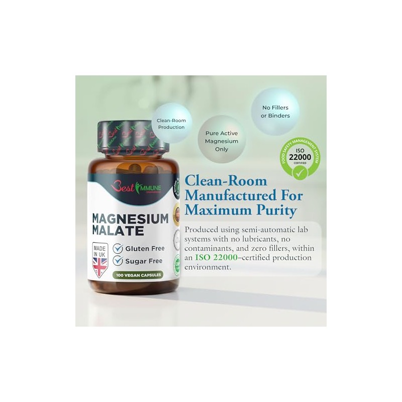 Best Immune Natural Magnesium Malate 500 mg Increased Bioavailability 100