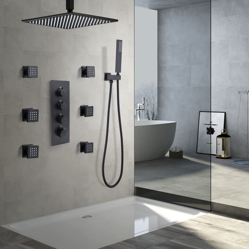 HOMEDEC Brass Square Shower Body Spray Jets Head (Matte Black,