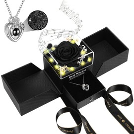 Gifts for Her - Preserved Real Rose with Necklace "I Love You" in 100 Languages, Music & Light Eternal Rose Gifts for Women, Grandma, Wife, Girlfriend on Birthday, Anniversary, Thanksgiving, Christmas